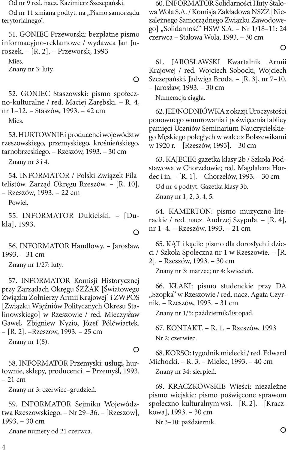 HURTOWNIE i producenci województw rzeszowskiego, przemyskiego, krośnieńskiego, tarnobrzeskiego. Rzeszów, 1993. 30 cm Znany nr 3 i 4. 54. INFORMATOR / Polski Związek Filatelistów.