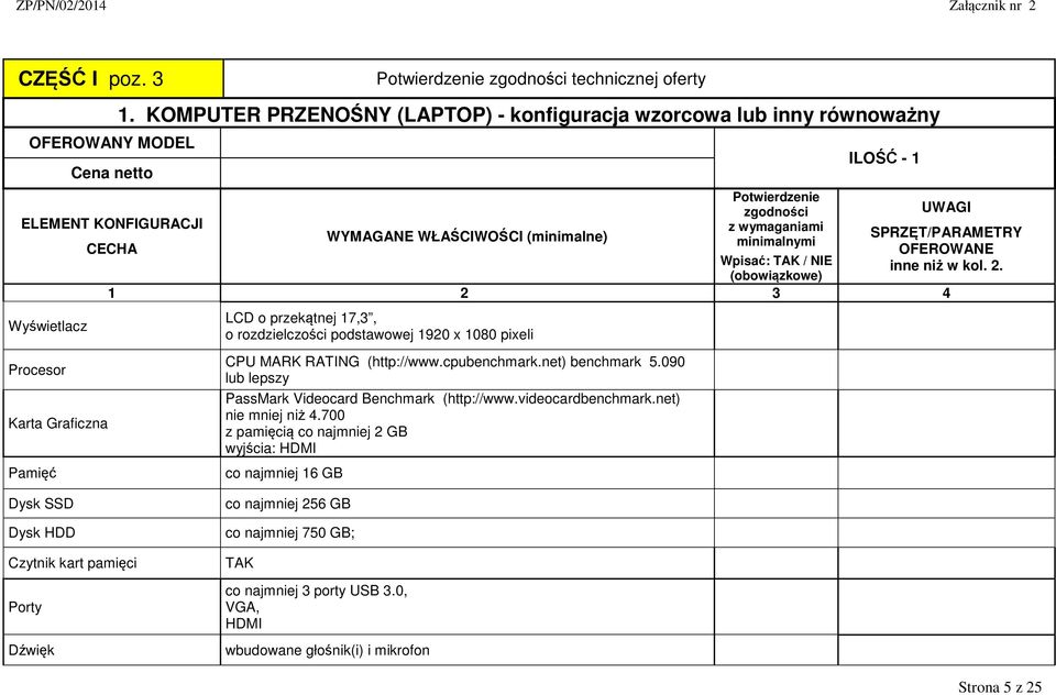 Wyświetlacz Procesor Karta Graficzna Pamięć LCD o przekątnej 17,3, o rozdzielczości podstawowej 1920 x 1080 pixeli CPU MARK RATING (http://www.cpubenchmark.net) benchmark 5.