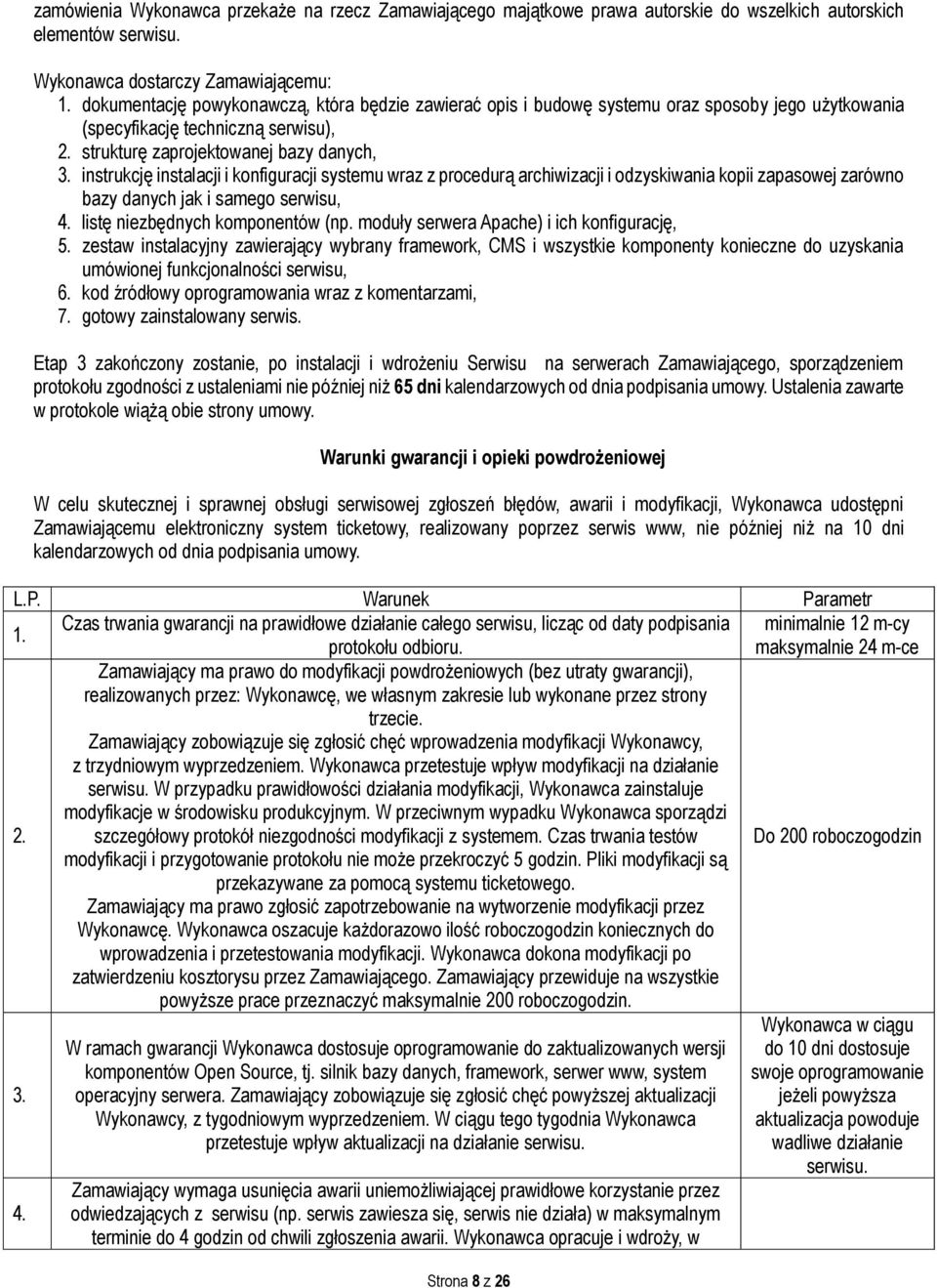 instrukcję instalacji i konfiguracji systemu wraz z procedurą archiwizacji i odzyskiwania kopii zapasowej zarówno bazy danych jak i samego serwisu, 4. listę niezbędnych komponentów (np.