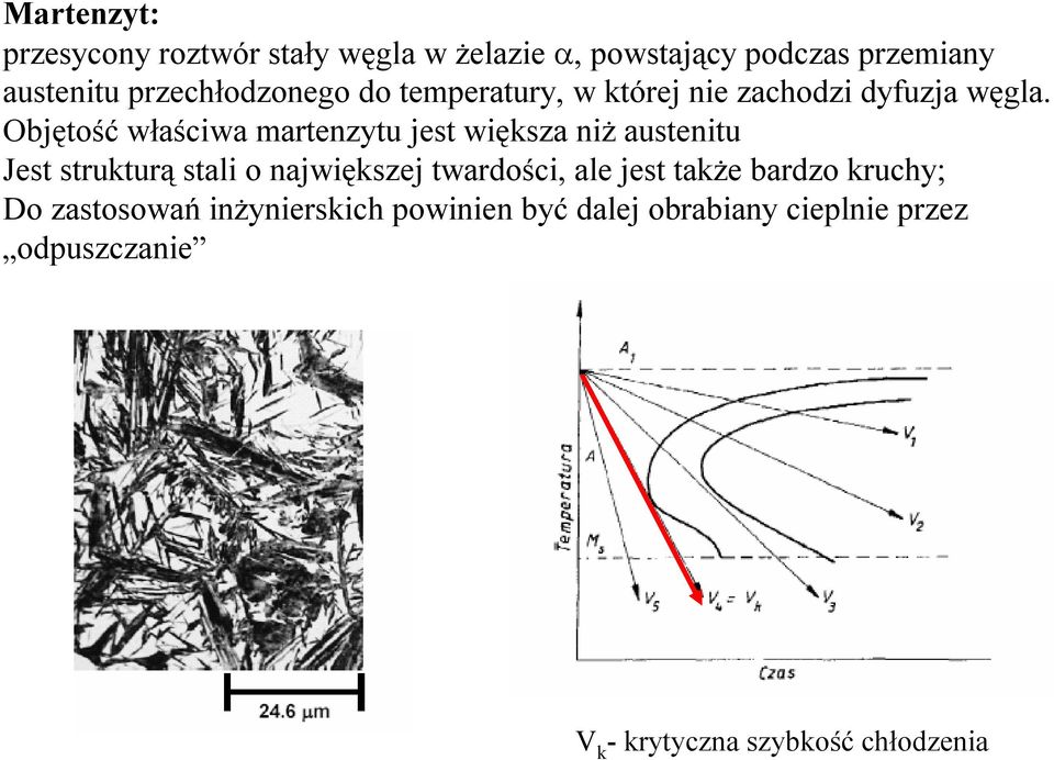 Objętość właściwa martenzytu jest większa niż austenitu Jest strukturą stali o największej twardości,