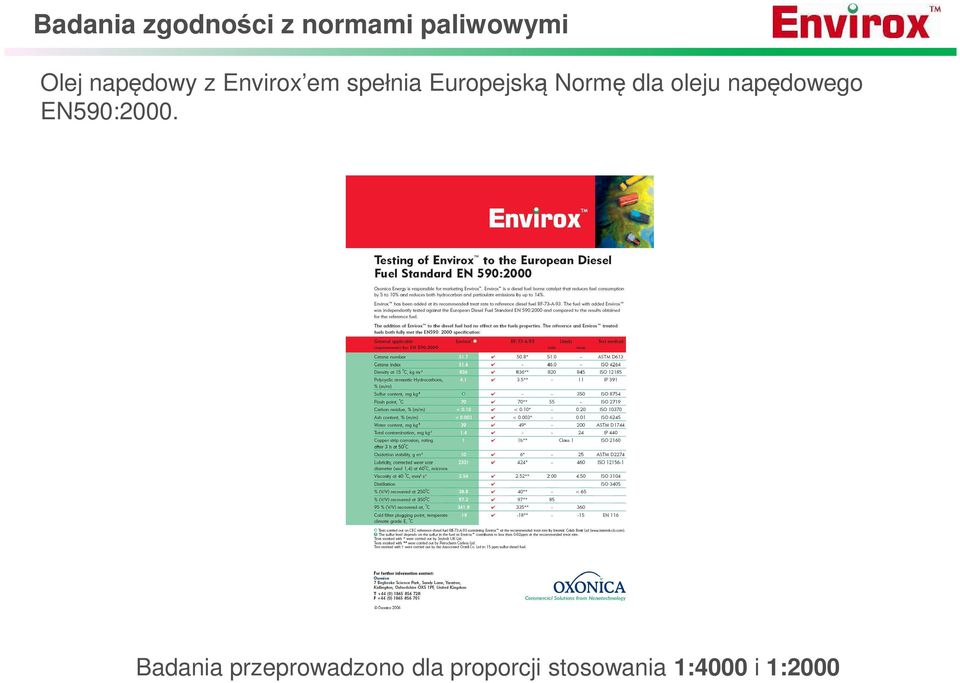 dla oleju napędowego EN590:2000.