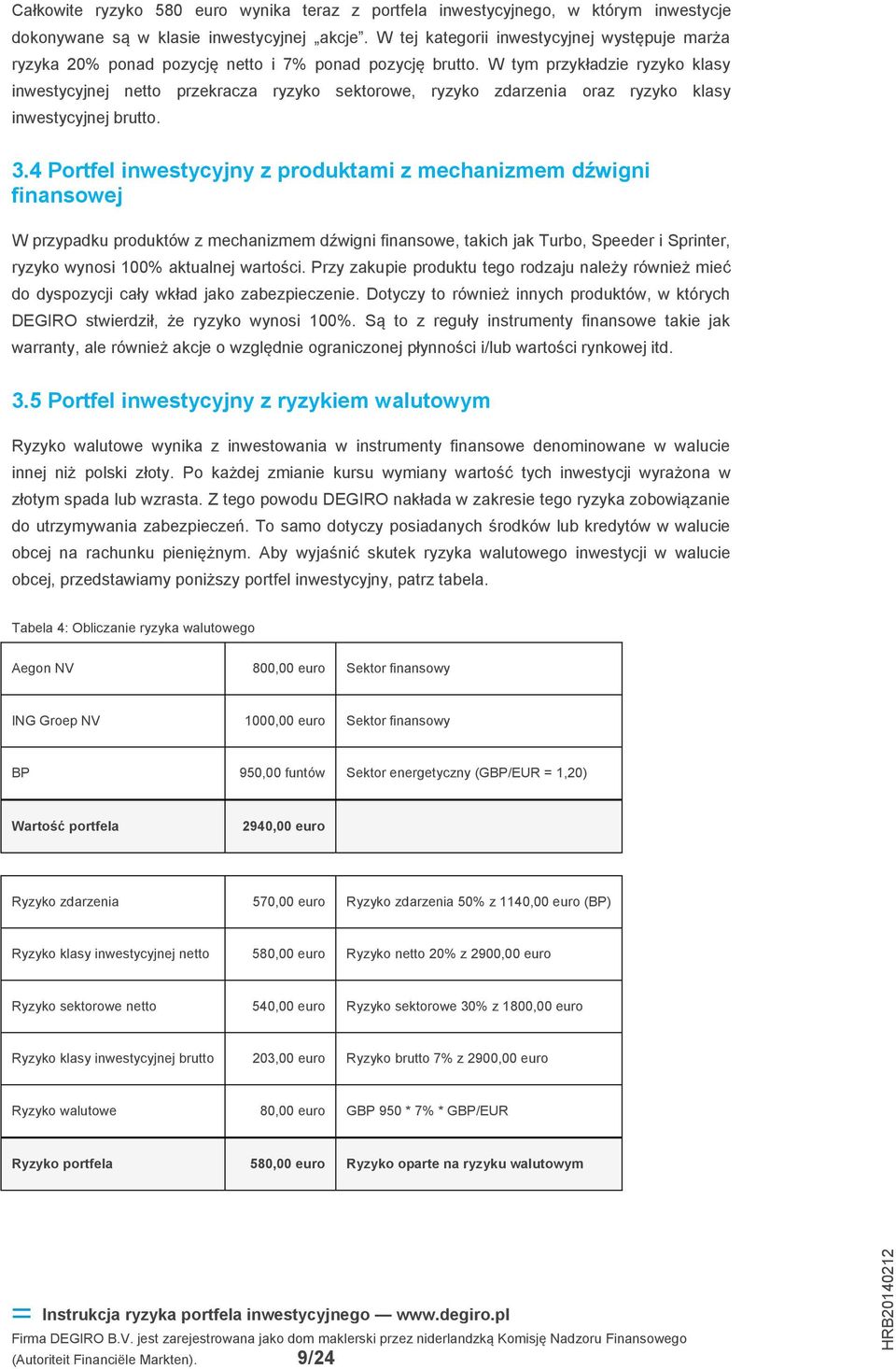 W tym przykładzie ryzyko klasy inwestycyjnej netto przekracza ryzyko sektorowe, ryzyko zdarzenia oraz ryzyko klasy inwestycyjnej brutto. 3.