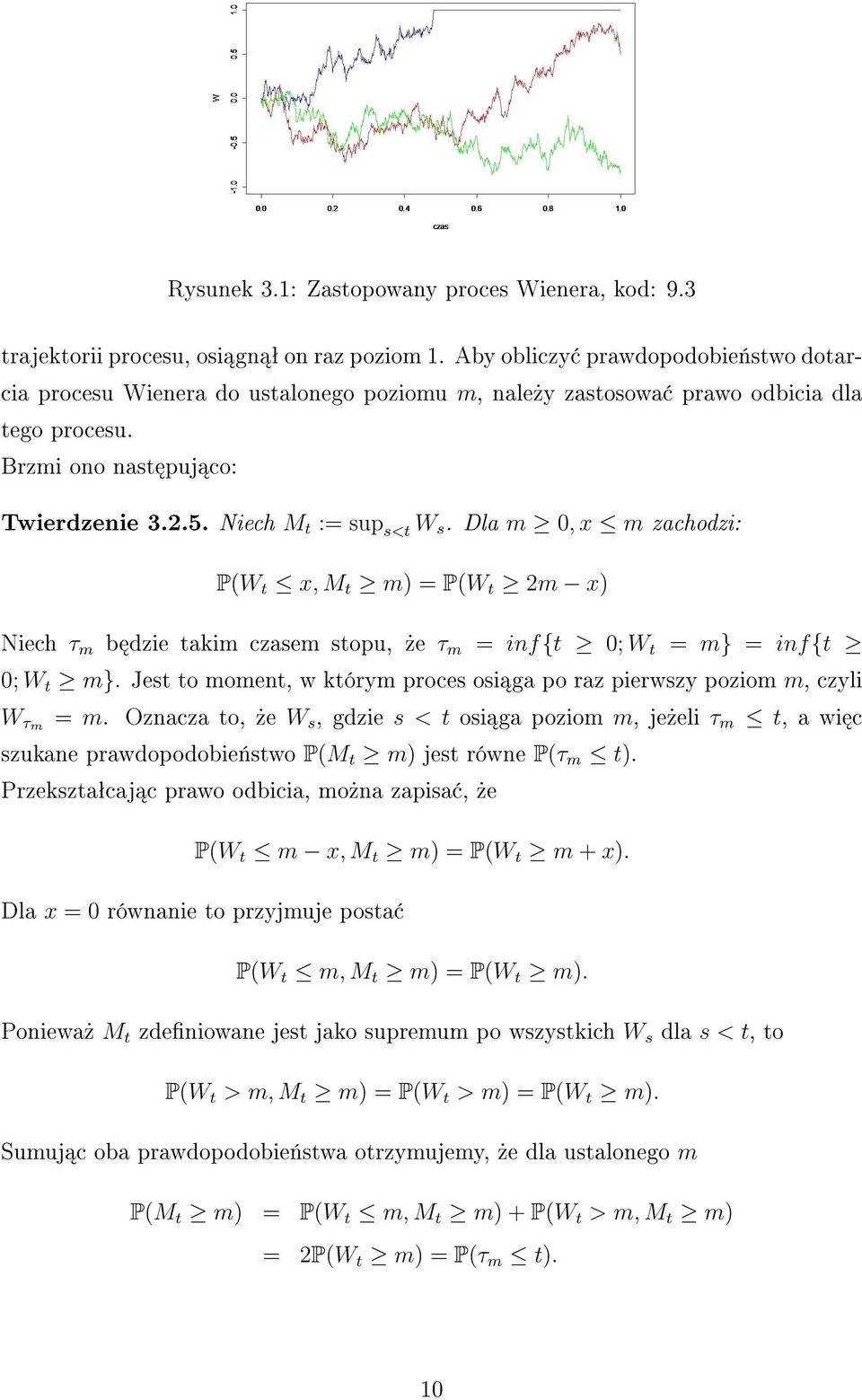 Dla m 0, x m zachodzi: P(W t x, M t m) = P(W t 2m x) Niech τ m b dzie takim czasem stopu,»e τ m = inf{t 0; W t = m} = inf{t 0; W t m}.