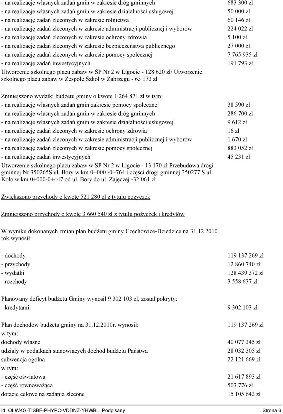 zadań zleconych w zakresie pomocy społecznej na realizację zadań inwestycyjnych Utworzenie szkolnego placu zabaw w SP Nr 2 w Ligocie 128 62 zł/ Utworzenie szkolnego placu zabaw w Zespole Szkół w