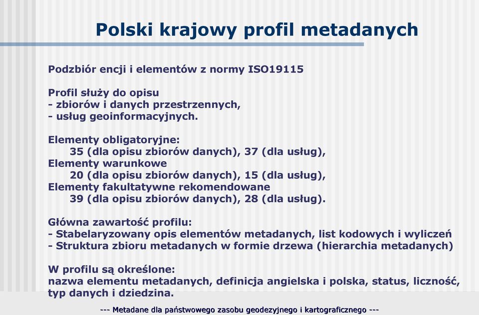 rekomendowane 39 (dla opisu zbiorów danych), 28 (dla usług).