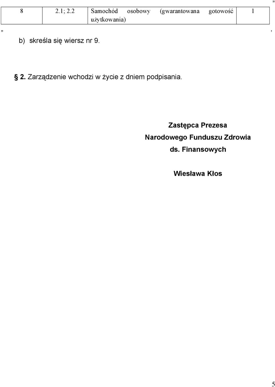 użytkowania), b) skreśla się wiersz nr 9. 2.