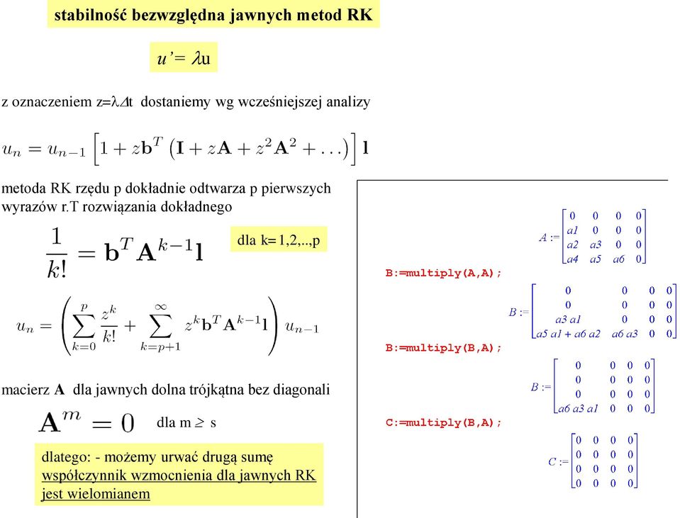 t rozwiązania dokładnego dla k=1,2,.