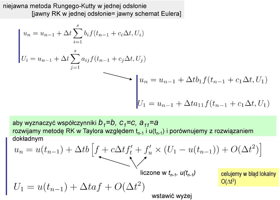 rozwijamy metodę RK w Taylora względem t n-1 i u(t n-1 ) i porównujemy z