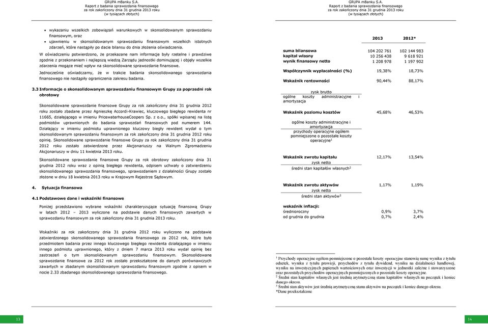 Raport z badania sprawozdania finansowego za rok zakończony dnia 31 grudnia 2013 roku (w tysiącach złotych)  Raport z badania sprawozdania finansowego za rok zakończony dnia 31 grudnia 2013 roku (w