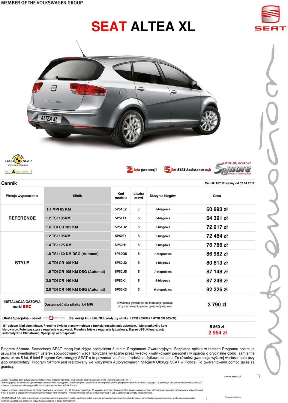 6 TDI CR 105 KM DG (Automat) 5P52U5 5 7stopniowa 2.0 TDI CR 140 KM 5P52K1 5 6biegowa 2.