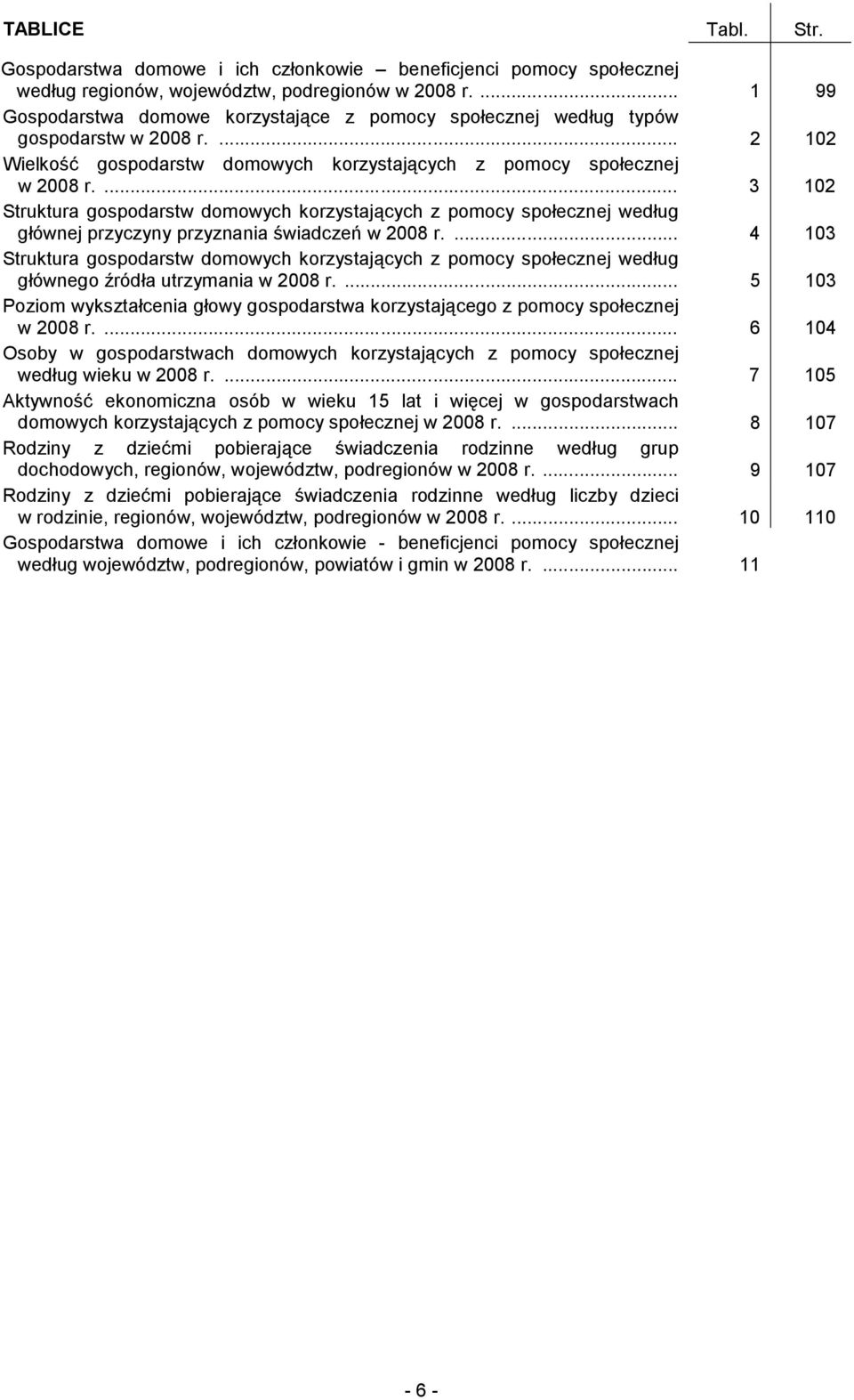 ... 3 102 Struktura gospodarstw domowych korzystających z pomocy społecznej według głównej przyczyny przyznania świadczeń w 2008 r.