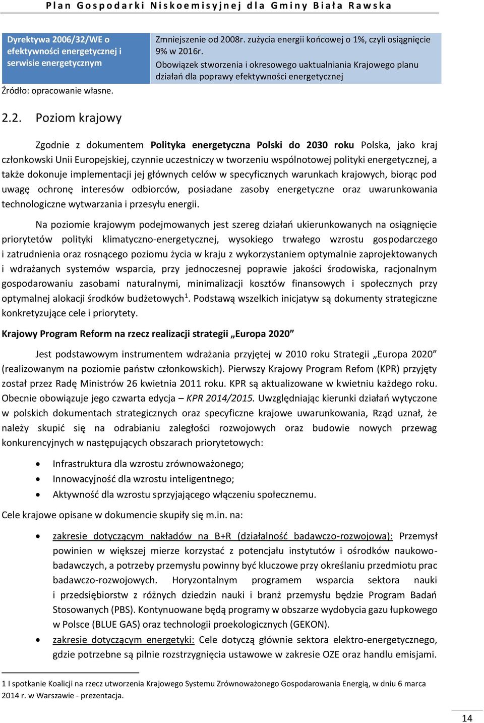 2. Poziom krajowy Zgodnie z dokumentem Polityka energetyczna Polski do 2030 roku Polska, jako kraj członkowski Unii Europejskiej, czynnie uczestniczy w tworzeniu wspólnotowej polityki energetycznej,