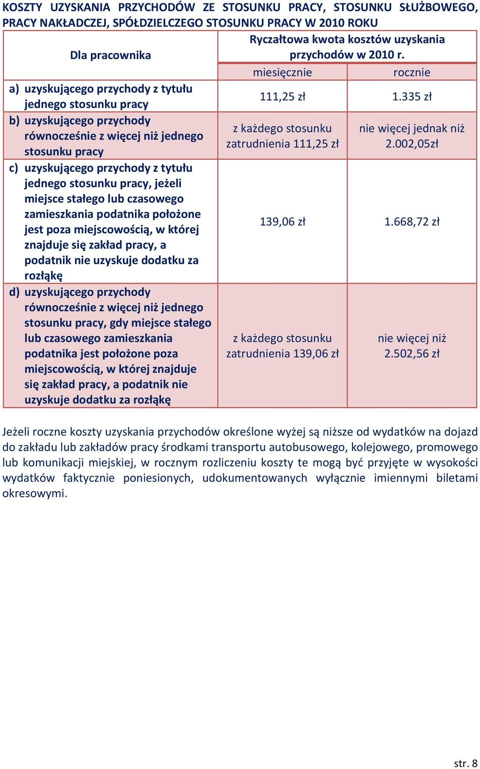 335 zł b) uzyskującego przychody równocześnie z więcej niż jednego stosunku pracy c) uzyskującego przychody z tytułu jednego stosunku pracy, jeżeli miejsce stałego lub czasowego zamieszkania