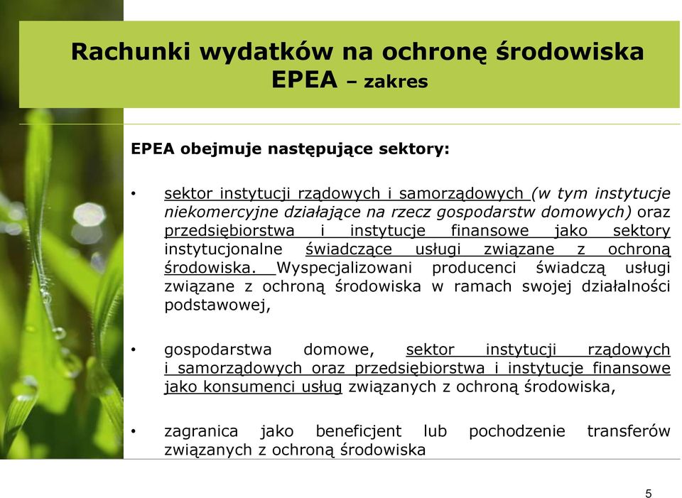 Wyspecjalizowani producenci świadczą usługi związane z ochroną środowiska w ramach swojej działalności podstawowej, gospodarstwa domowe, sektor instytucji rządowych i