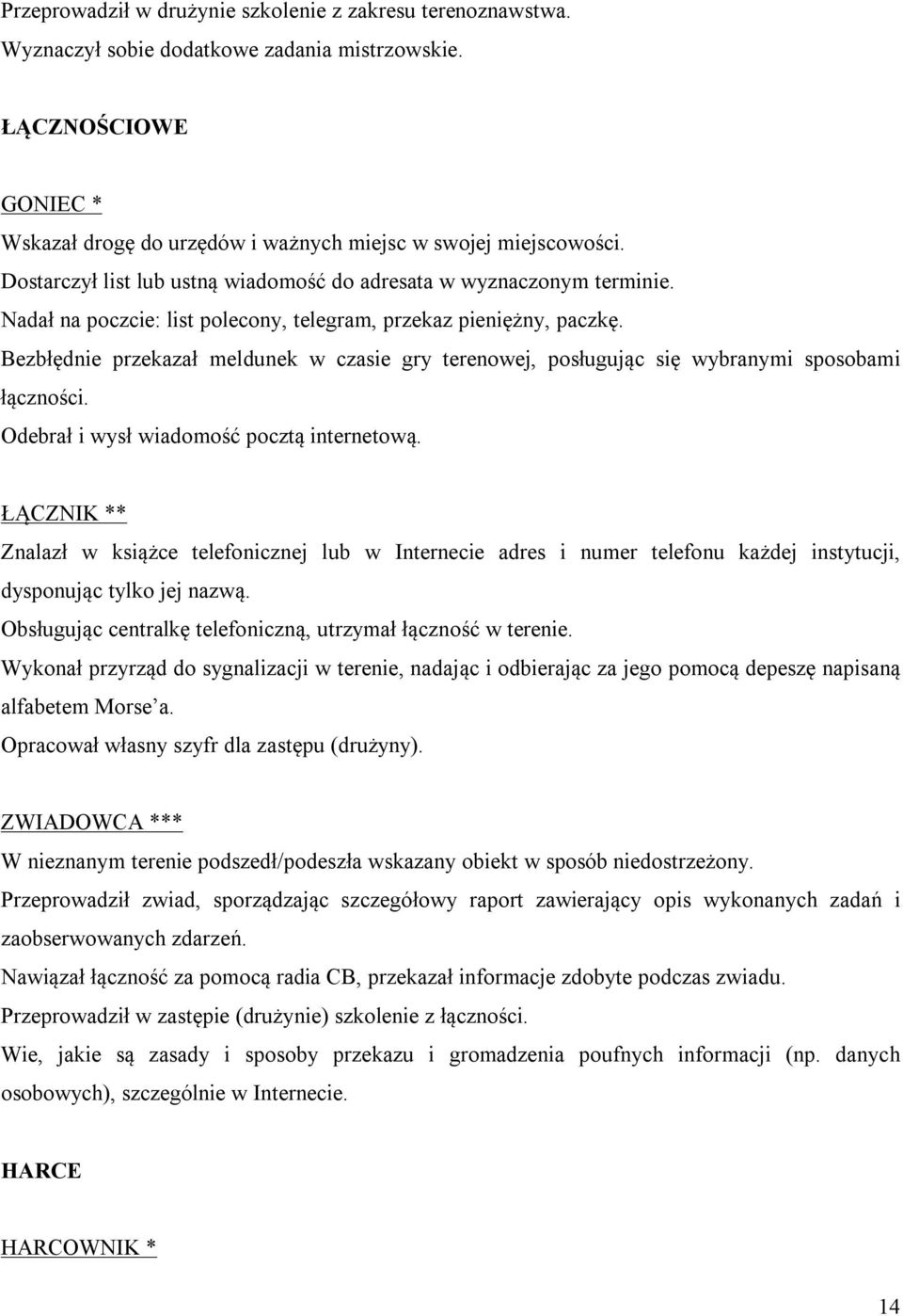 Bezbłędnie przekazał meldunek w czasie gry terenowej, posługując się wybranymi sposobami łączności. Odebrał i wysł wiadomość pocztą internetową.