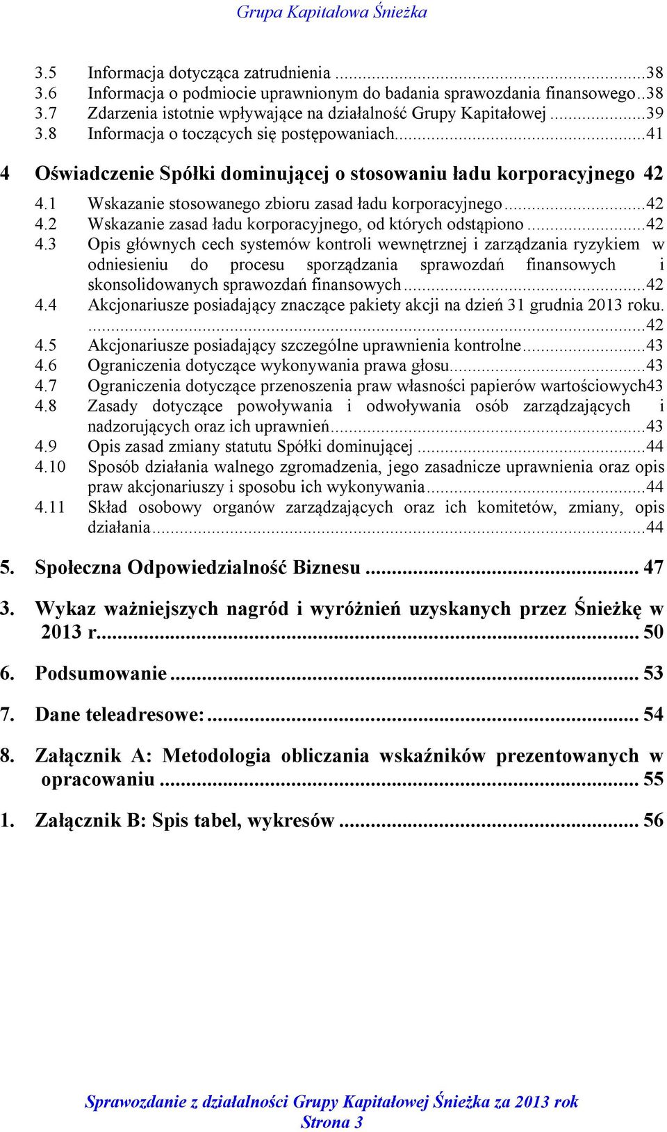 .. 42 4.3 Opis głównych cech systemów kontroli wewnętrznej i zarządzania ryzykiem w odniesieniu do procesu sporządzania sprawozdań finansowych i skonsolidowanych sprawozdań finansowych... 42 4.4 Akcjonariusze posiadający znaczące pakiety akcji na dzień 31 grudnia 2013 roku.