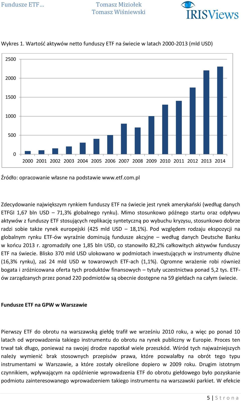 własne na podstawie www.etf.com.pl Zdecydowanie największym rynkiem funduszy ETF na świecie jest rynek amerykański (według danych ETFGI 1,67 bln USD 71,3% globalnego rynku).