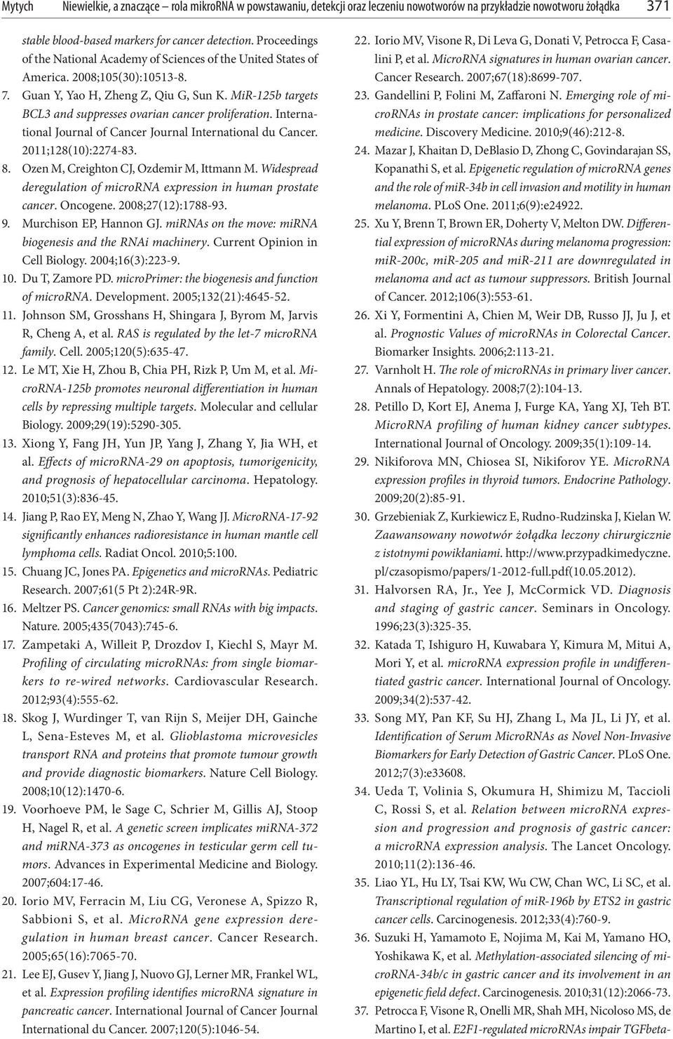 MiR-125b targets BCL3 and suppresses ovarian cancer proliferation. International Journal of Cancer Journal International du Cancer. 2011;128(10):2274-83. 8. Ozen M, Creighton CJ, Ozdemir M, Ittmann M.