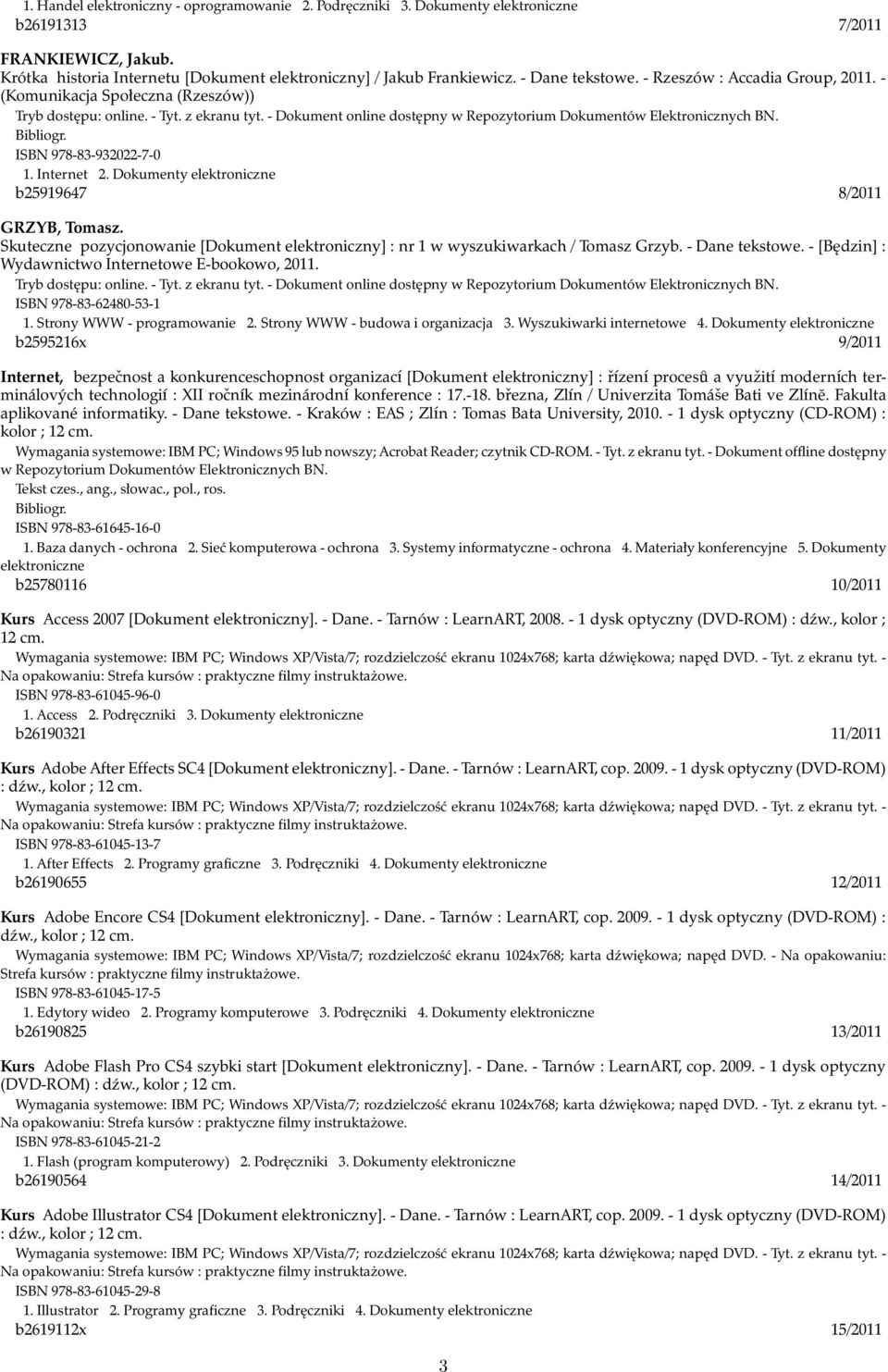 Skuteczne pozycjonowanie [Dokument elektroniczny] : nr 1 w wyszukiwarkach / Tomasz Grzyb. - Dane tekstowe. - [Będzin] : Wydawnictwo Internetowe E-bookowo, 2011. ISBN 978-83-62480-53-1 1.