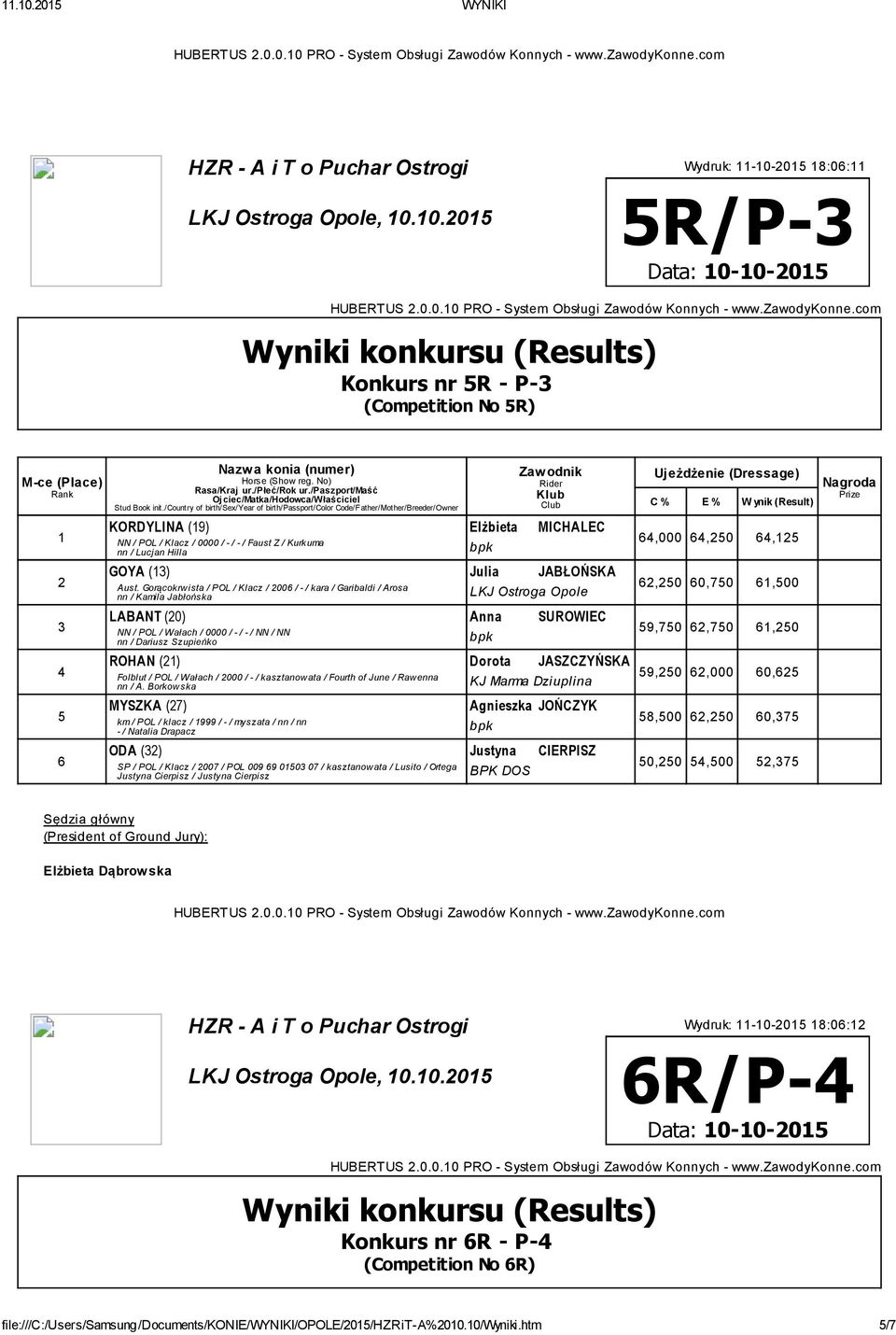 ROHAN () Dorota JASZCZYŃSKA 9,0,000 0, KJ Marma Dziuplina Folblut / POL / Wałach / 000 / / kasztanow ata / Fourth of June / Raw enna nn / A.