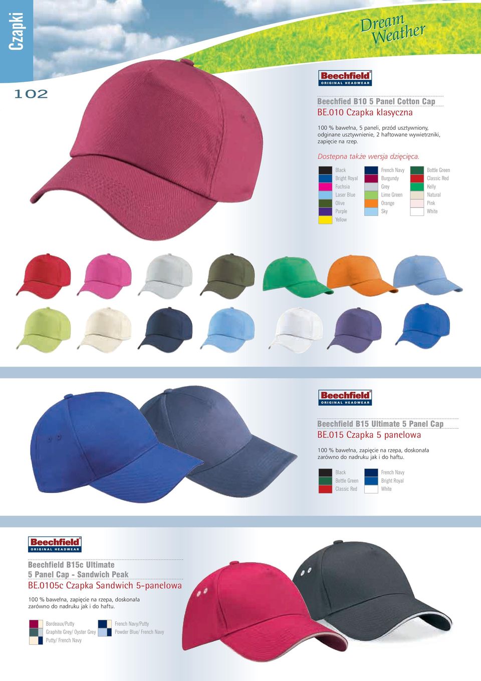 Bottle Green Bright Royal Burgundy Fuchsia Grey Kelly Laser Blue Lime Green Natural Olive Orange Pink Purple Yellow Sky White Beechfield B15 Ultimate 5 Panel Cap BE.