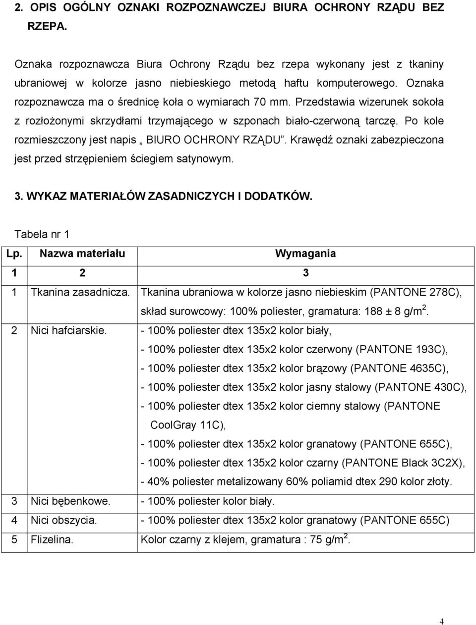 Przedstawia wizerunek sokoła z rozłożonymi skrzydłami trzymającego w szponach biało-czerwoną tarczę. Po kole rozmieszczony jest napis BIURO OCHRONY RZĄDU.