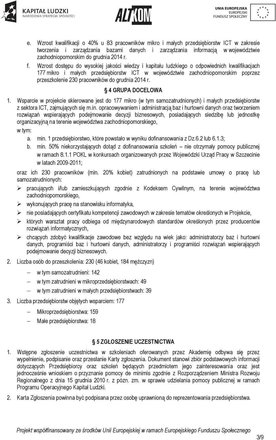 Wzrost dostępu do wysokiej jakości wiedzy i kapitału ludzkiego o odpowiednich kwalifikacjach 177 mikro i małych przedsiębiorstw ICT w województwie zachodniopomorskim poprzez przeszkolenie 230