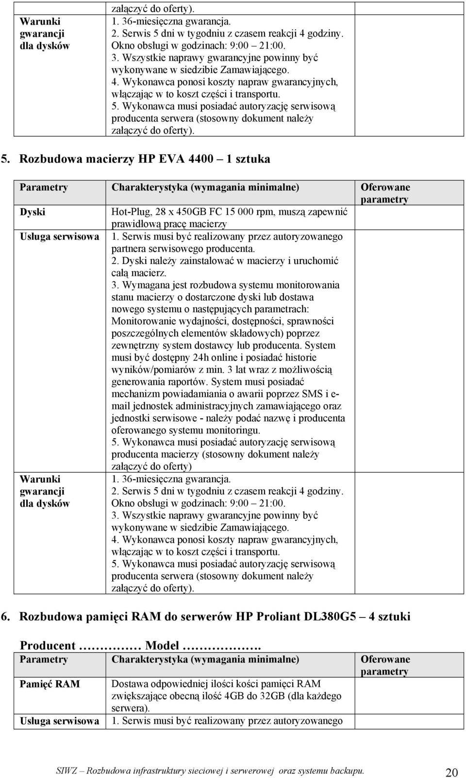 Wykonawca musi posiadać autoryzację serwisową producenta serwera (stosowny dokument należy załączyć do oferty). 5.