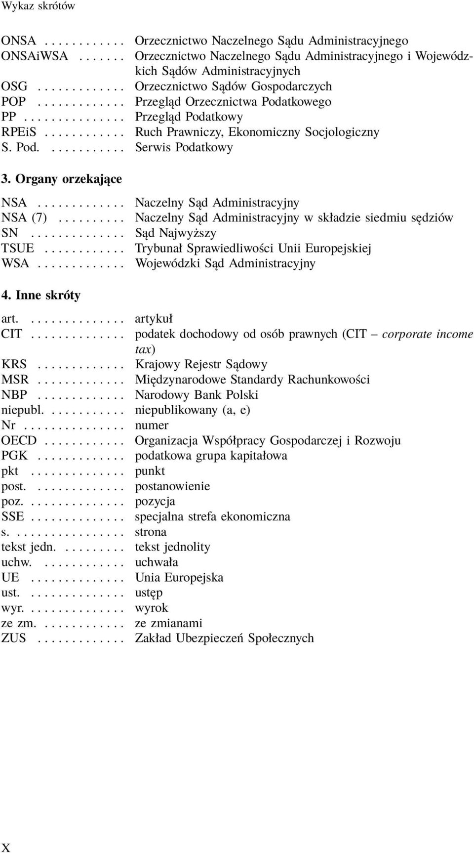 Pod............ Serwis Podatkowy 3. Organy orzekające NSA............. Naczelny Sąd Administracyjny NSA (7).......... Naczelny Sąd Administracyjny w składzie siedmiu sędziów SN.............. Sąd Najwyższy TSUE.