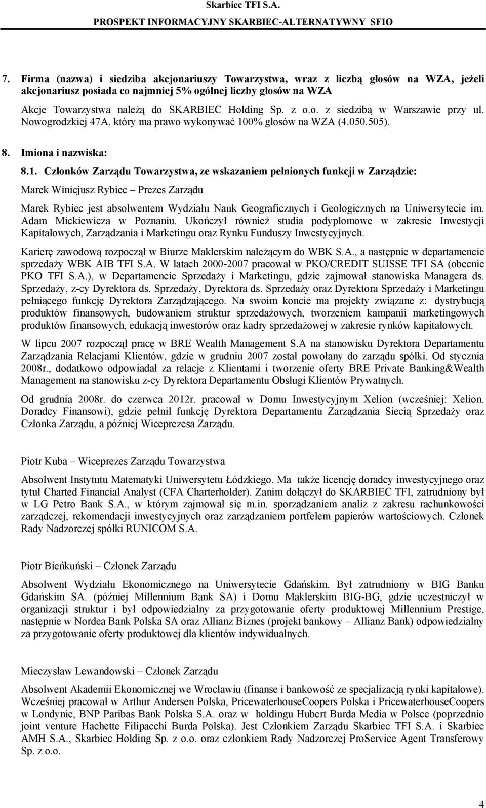 0% głosów na WZA (4.050.505). 8. Imiona i nazwiska: 8.1.