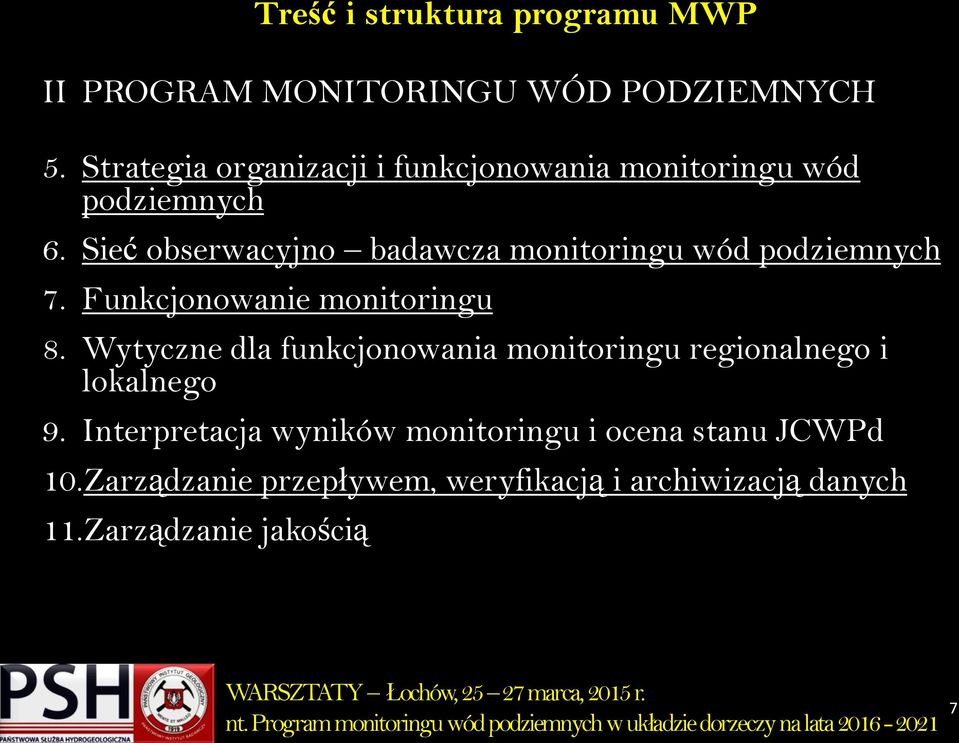 Sieć obserwacyjno badawcza monitoringu wód podziemnych 7. Funkcjonowanie monitoringu 8.