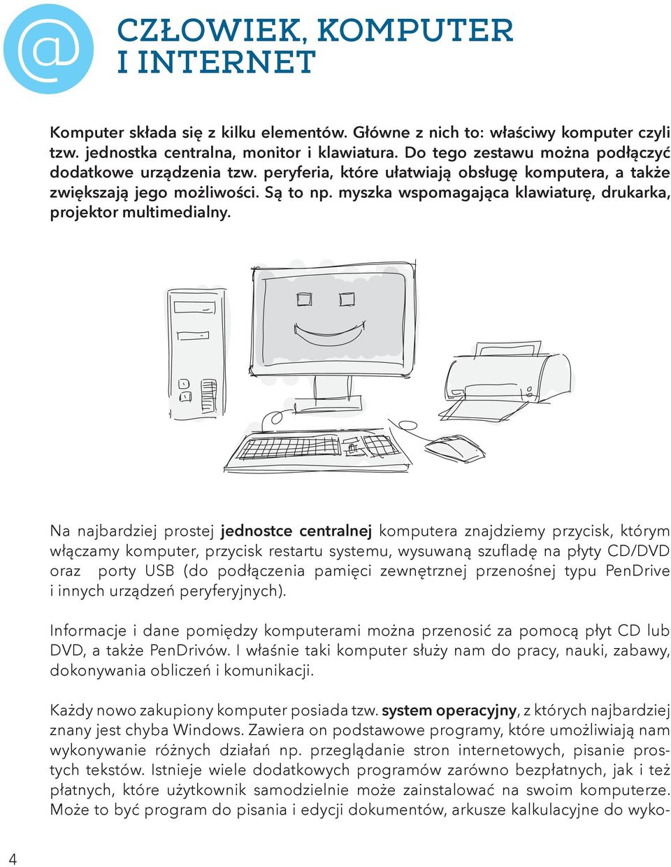 myszka wspomagająca klawiaturę, drukarka, projektor multimedialny.