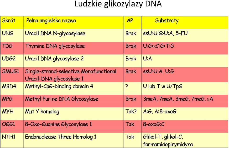 Uracil-DA glycosylase 1 MBD4 Methyl-CpG-binding domain 4?