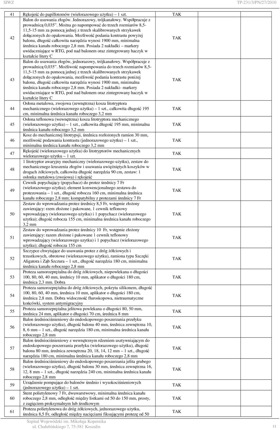 MoŜliwość podania kontrastu powyŝej balonu, długość całkowita narzędzia wynosi 1900 mm, minimalna średnica kanału roboczego 2,8 mm.