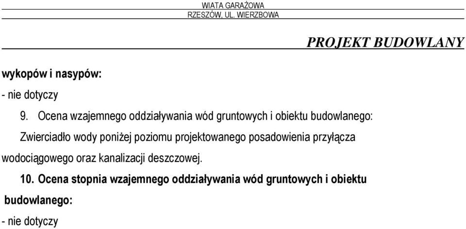 Zwierciadło wody poniżej poziomu projektowanego posadowienia przyłącza