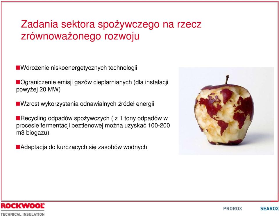 wykorzystania odnawialnych źródeł energii Recycling odpadów spożywczych ( z 1 tony odpadów w