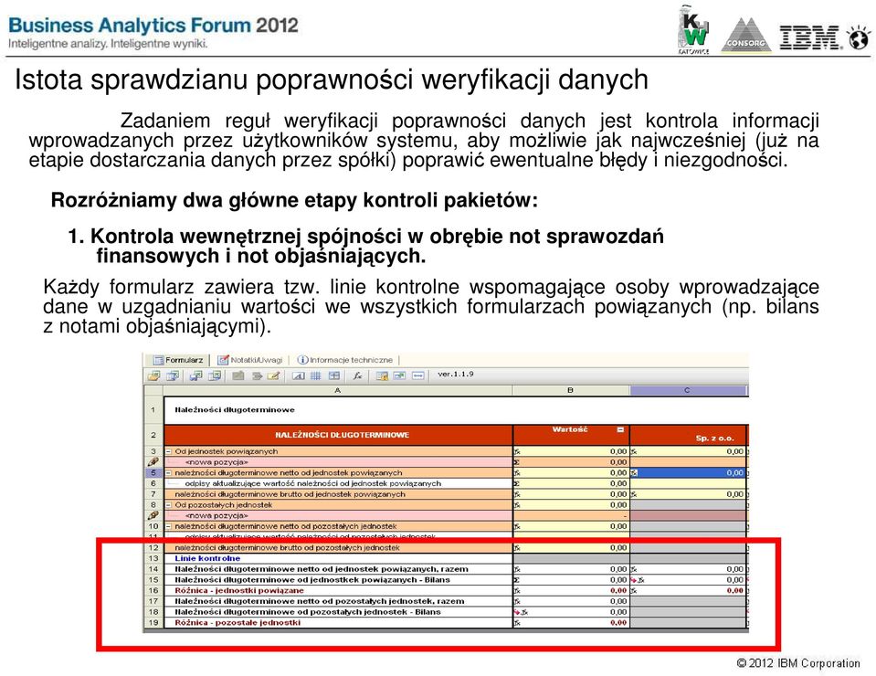 RozróŜniamy dwa główne etapy kontroli pakietów: 1. Kontrola wewnętrznej spójności w obrębie not sprawozdań finansowych i not objaśniających.