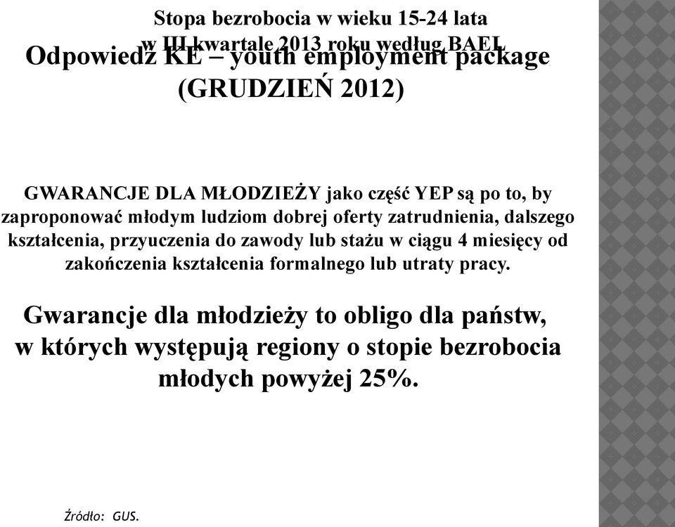 kształcenia, przyuczenia do zawody lub stażu w ciągu 4 miesięcy od zakończenia kształcenia formalnego lub utraty pracy.