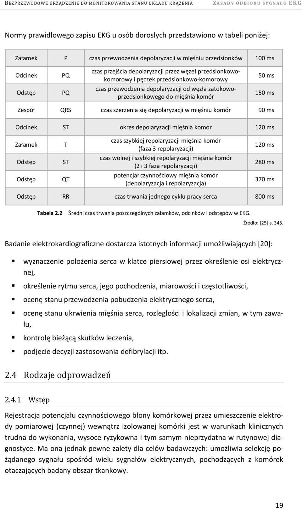 Zespół QRS czas szerzenia się depolaryzacji w mięśniu komór 90 ms Odcinek ST okres depolaryzacji mięśnia komór 120 ms Załamek T czas szybkiej repolaryzacji mięśnia komór (faza 3 repolaryzacji) 120 ms