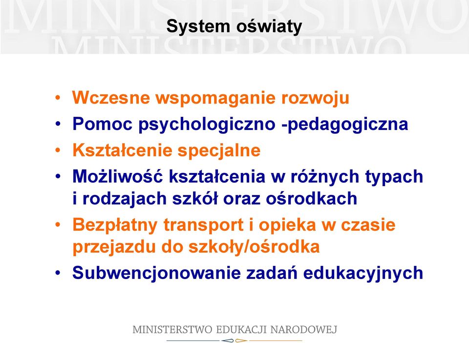 typach i rodzajach szkół oraz ośrodkach Bezpłatny transport i opieka