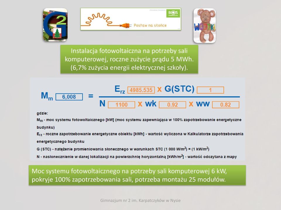 Moc systemu fotowoltaicznego na potrzeby sali komputerowej 6 kw,