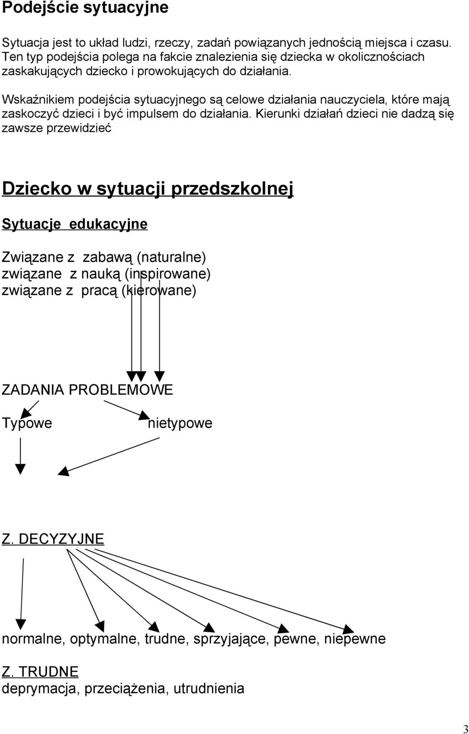 Wskaźnikiem podejścia sytuacyjnego są celowe działania nauczyciela, które mają zaskoczyć dzieci i być impulsem do działania.