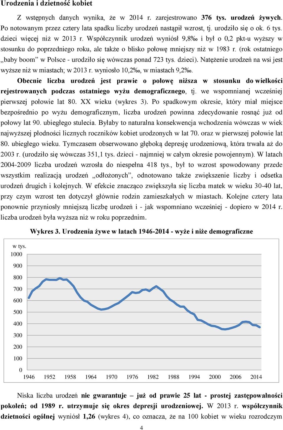 (rok ostatniego baby boom w Polsce - urodziło się wówczas ponad 723 tys. dzieci). Natężenie urodzeń na wsi jest wyższe niż w miastach; w 2013 r. wyniosło 10,2, w miastach 9,2.