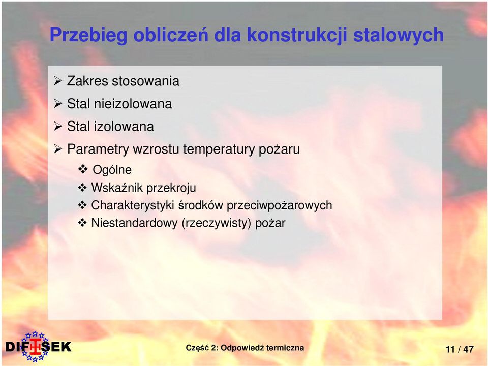 wzrostu temperatury pożaru Ogólne Wskaźnik przekroju