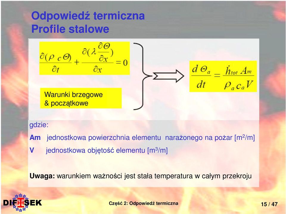 narażonego na pożar [m 2 /m] V jednostkowa objętość elementu [m