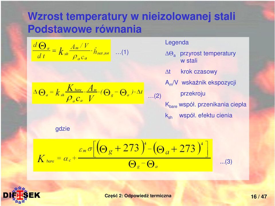 stali t krok czasowy A m /V wskaźnik ekspozycji przekroju K