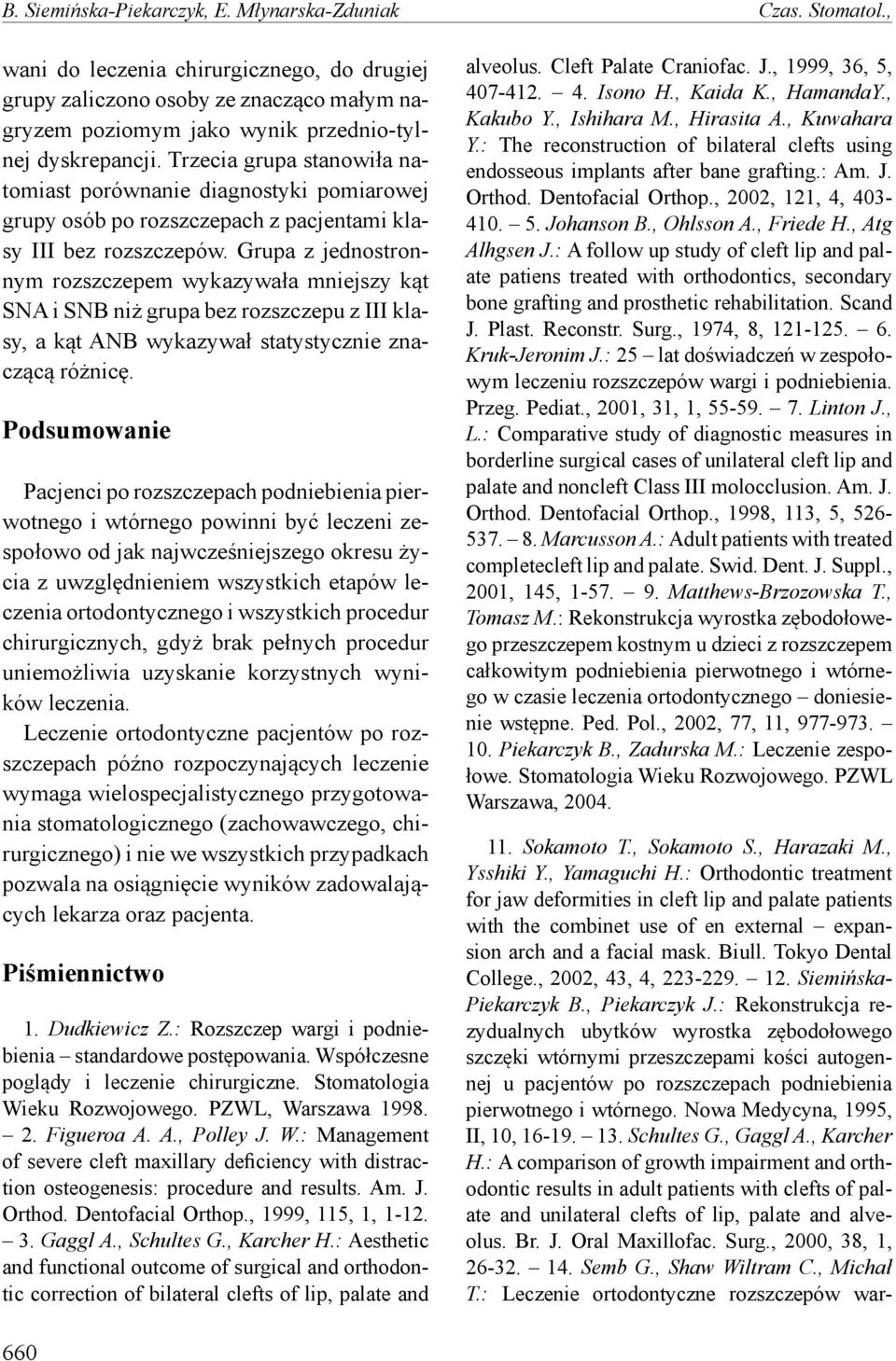 Trzecia grupa stanowiła natomiast porównanie diagnostyki pomiarowej grupy osób po rozszczepach z pacjentami klasy III bez rozszczepów.