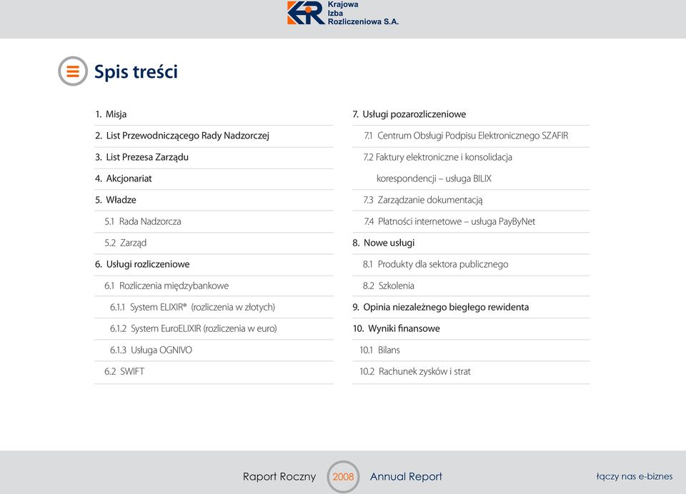4 Płatności internetowe usługa PayByNet 47 5.2 Zarząd 27 8. Nowe usługi 49 6. Usługi rozliczeniowe 18 8.1 Produkty dla sektora publicznego 49 6.1 Rozliczenia międzybankowe 18 8.2 Szkolenia 50 6.