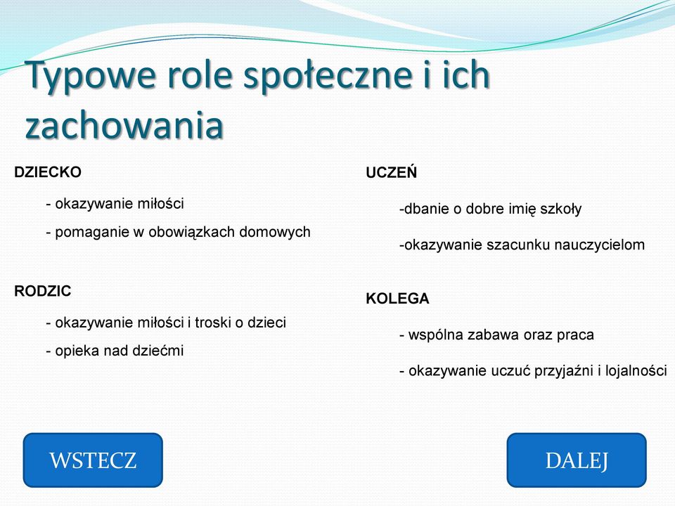 szacunku nauczycielom RODZIC - okazywanie miłości i troski o dzieci - opieka