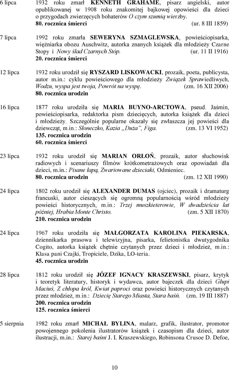 8 III 1859) 7 lipca 1992 roku zmarła SEWERYNA SZMAGLEWSKA, powieściopisarka, więźniarka obozu Auschwitz, autorka znanych książek dla młodzieży Czarne Stopy i Nowy ślad Czarnych Stóp. (ur.